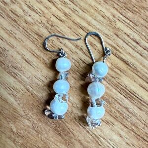 Silver Crystal & White Pearl Earrings